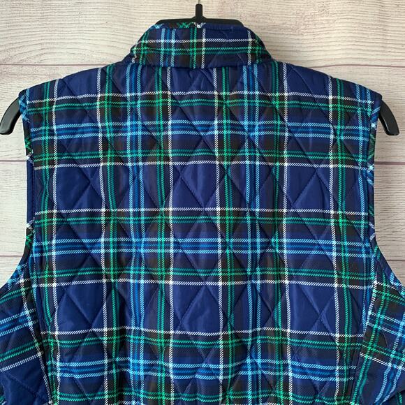 Croft & Borrow Navy Blue and Green Plaid Quilted Vest Full Zip Size L - Picture 6 of 16